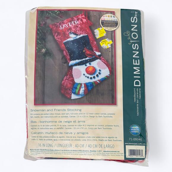 Dimensions Needlepoint Snowman & Friends Christmas Stocking Kit 16" Long - Picture 1 of 6